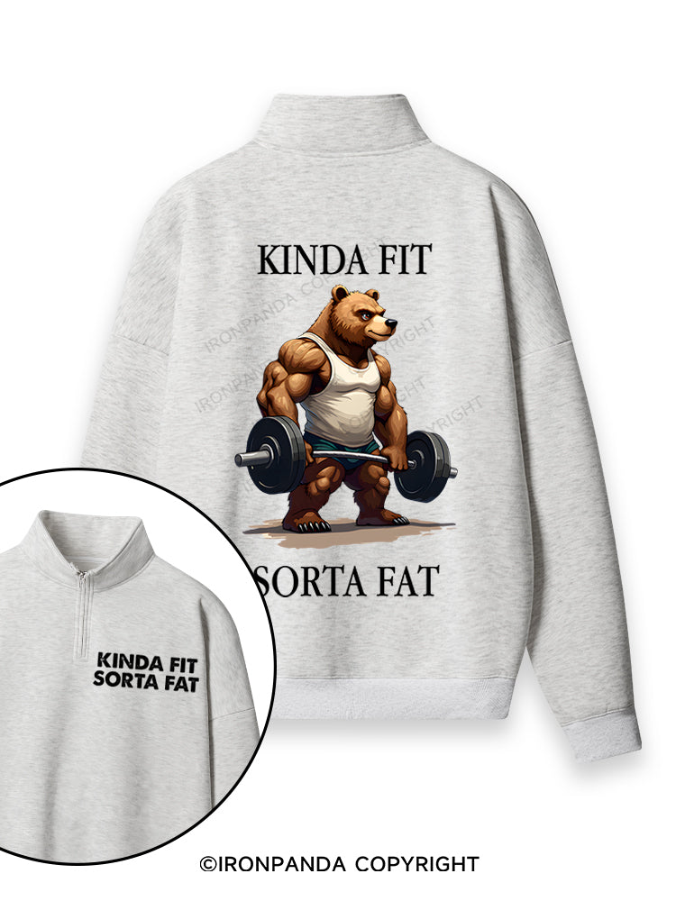 KINDA FIT SORTA FAT MUSCLE BEAR Double-Sided Printed Quarter-Zip Fleece Sweatshirt