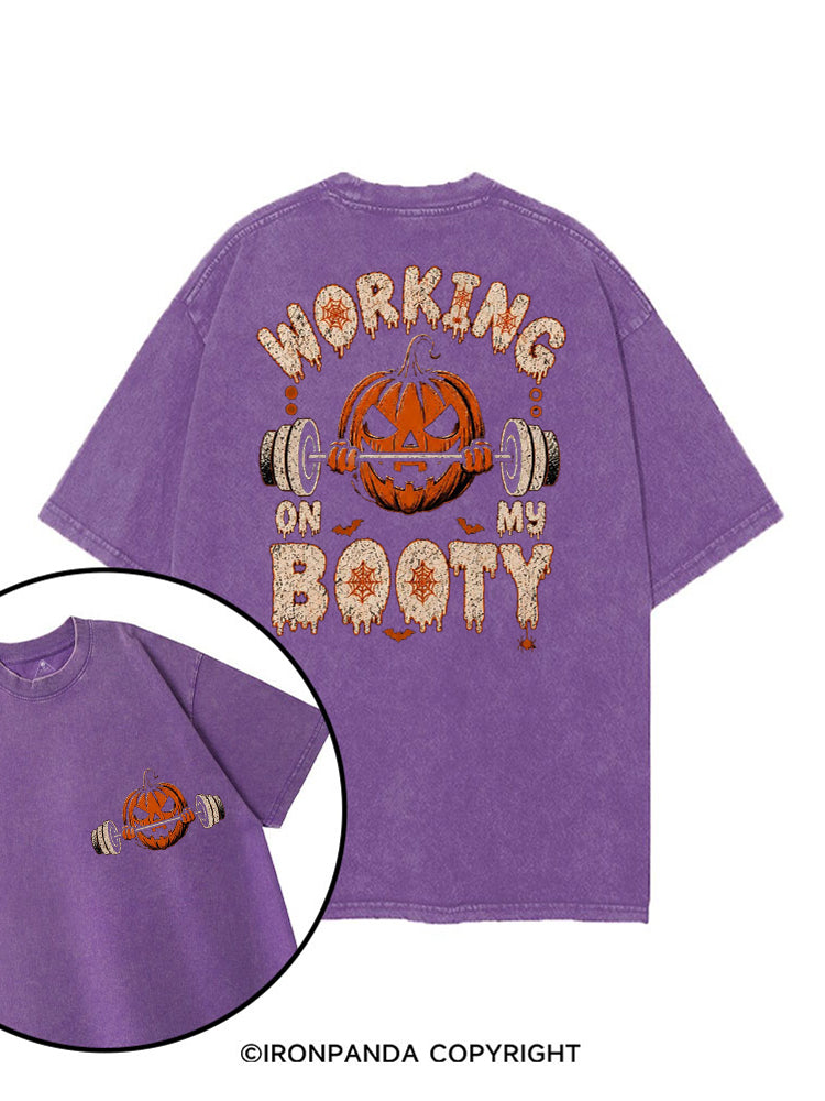 WORKING ON MY BOOTY FUNNY HALLOWEEN PUMPKIN printed Gym Shirt