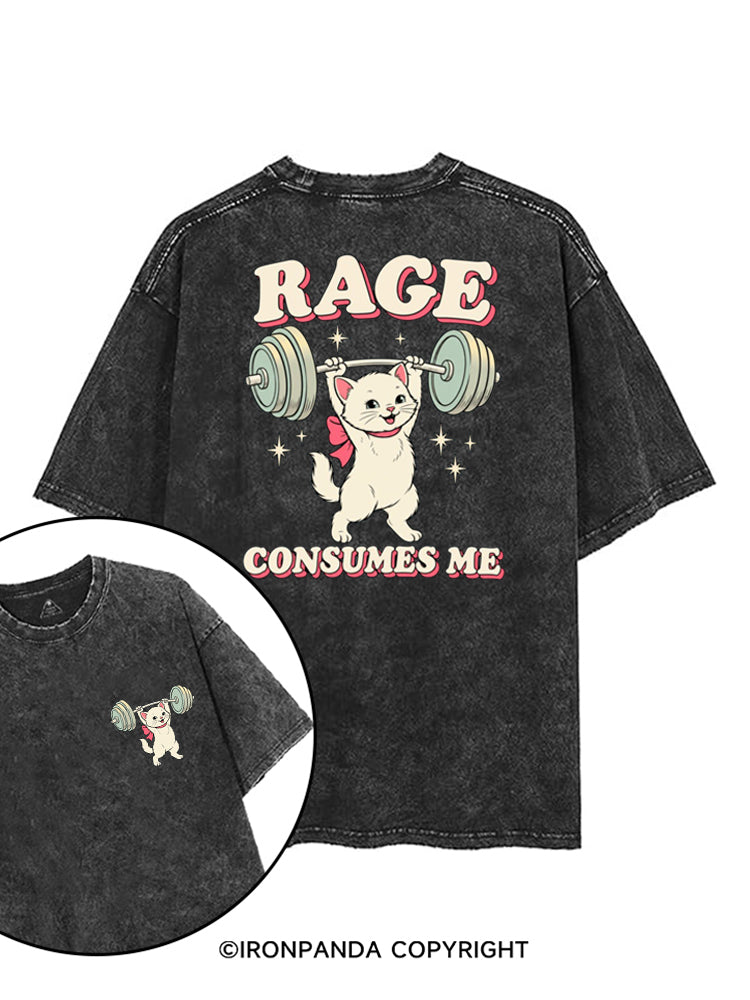 RAGE CONSUMES ME FUNNY CAT WEIGHTLIFTING printed Gym Shirt
