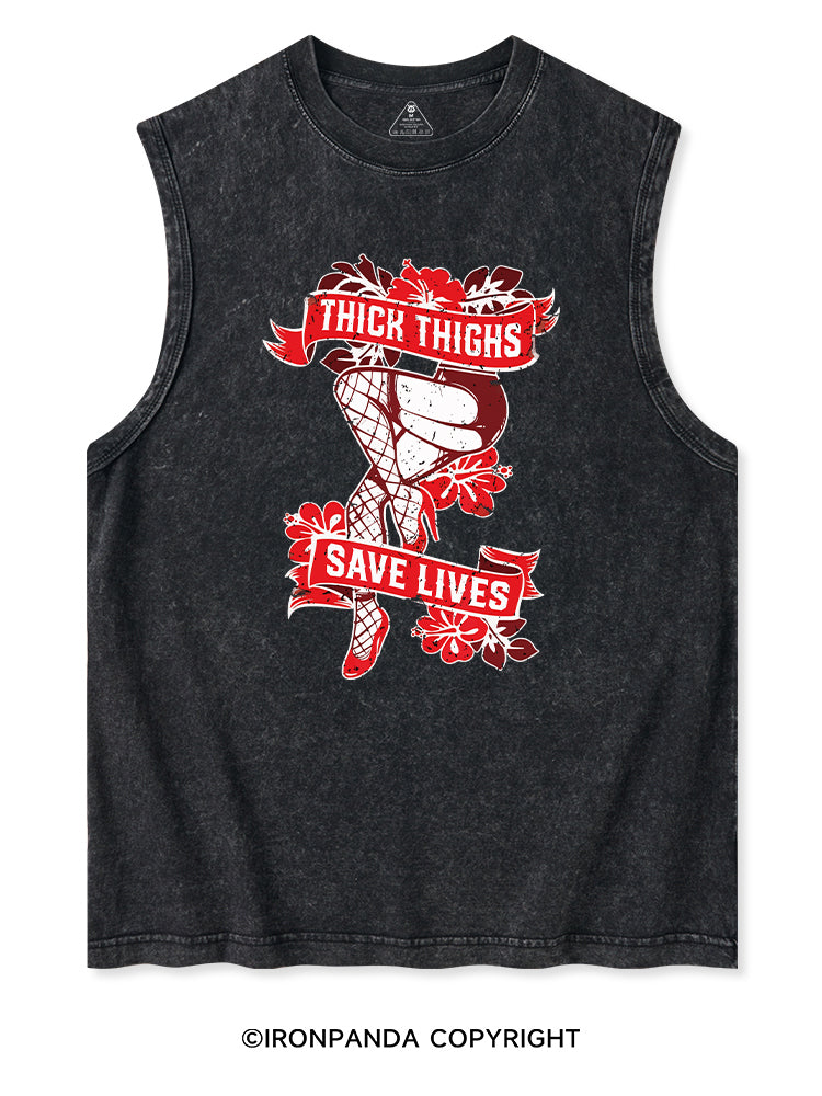 THICK THIGHS SAVE LIVES GYM Washed Tank