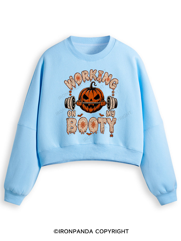 WORKING ON MY BOOTY FUNNY HALLOWEEN PUMPKIN Fleece Crop Sweatshirt