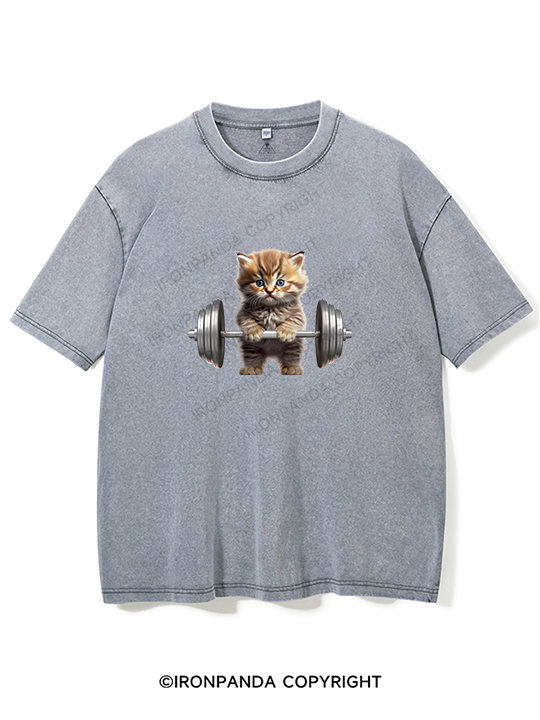 Weightlifting Cat Washed Gym Shirt