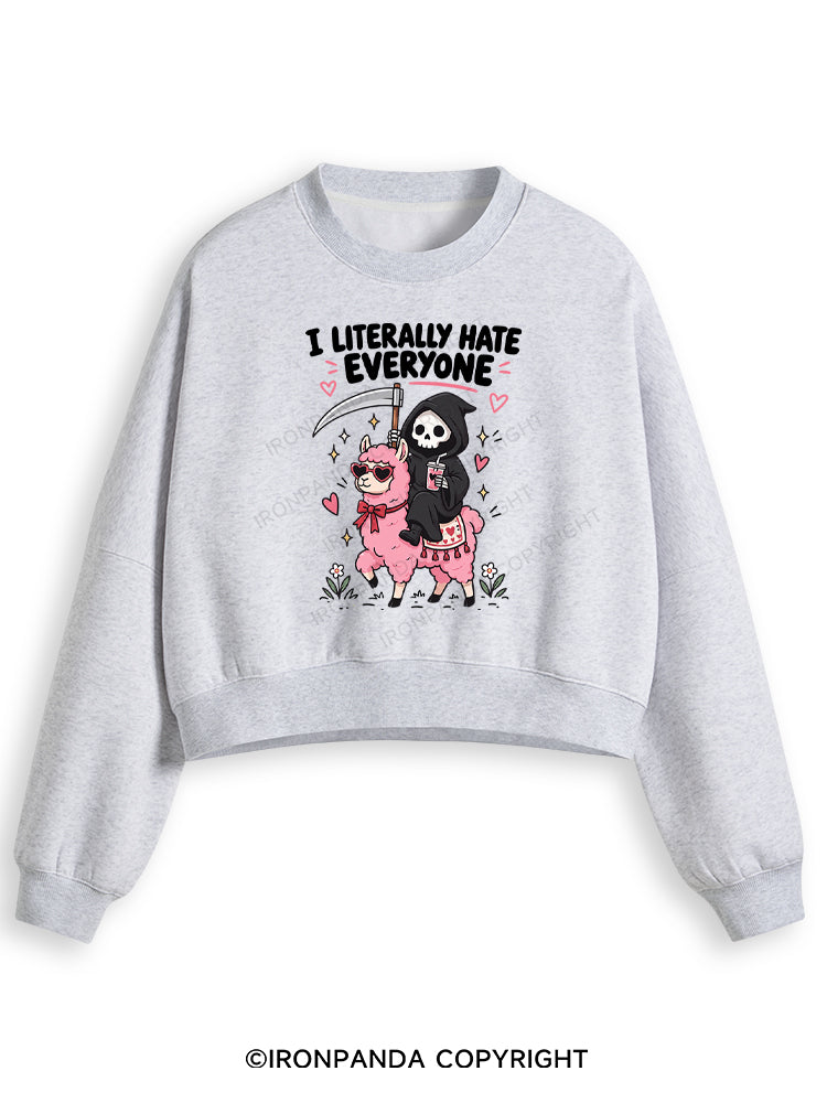 I LITERALLY HATE EVERYONE Grim Reaper Fleece Crop Sweatshirt