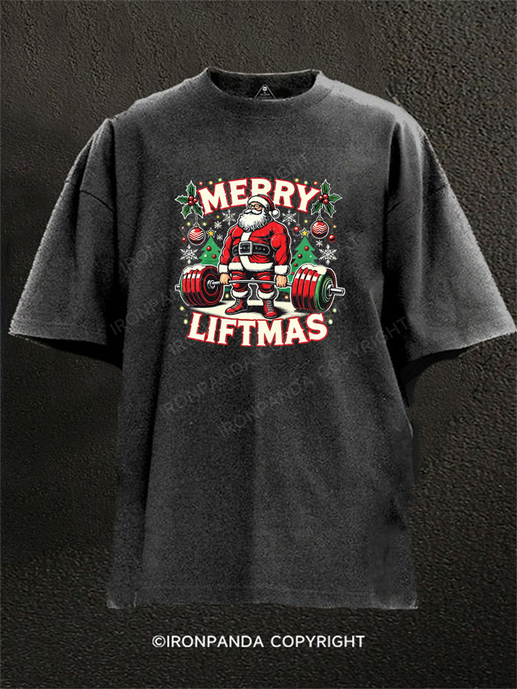 Merry Liftmas Santa Christmas Washed Gym Shirt