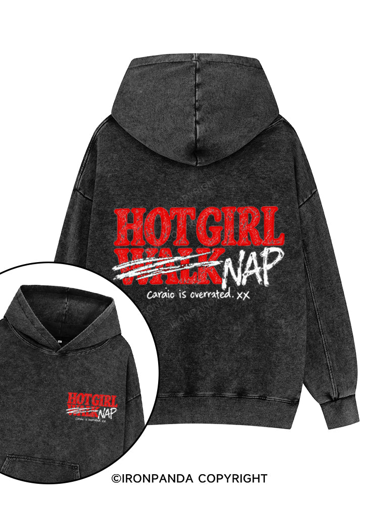 HOT GIRL NAP CARDIO IS OVERRATED Printed Washed Gym Hoodie