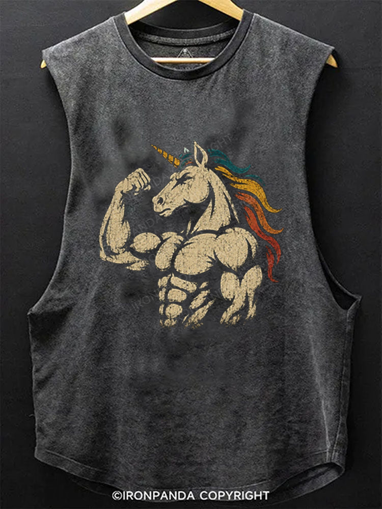 Retro Muscular Unicorn Power Fantasy Scoop Bottom Cotton Tank