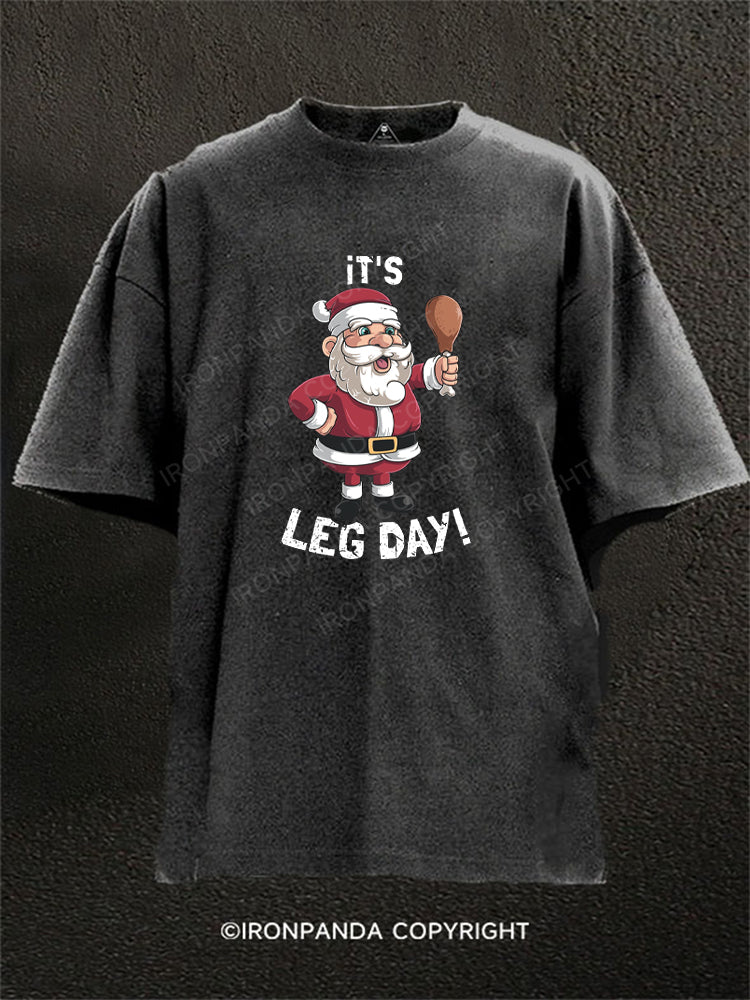 Santa Claus Leg Day Washed Gym Shirt