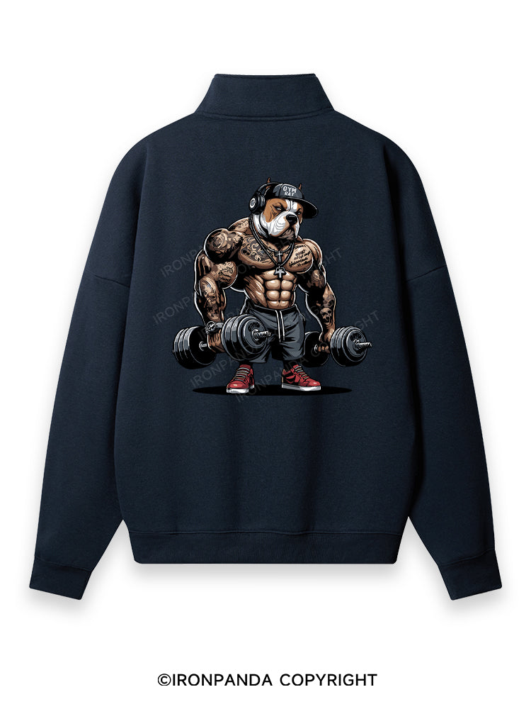 bulldog weightlifting Back Printed Quarter-Zip Fleece Sweatshirt