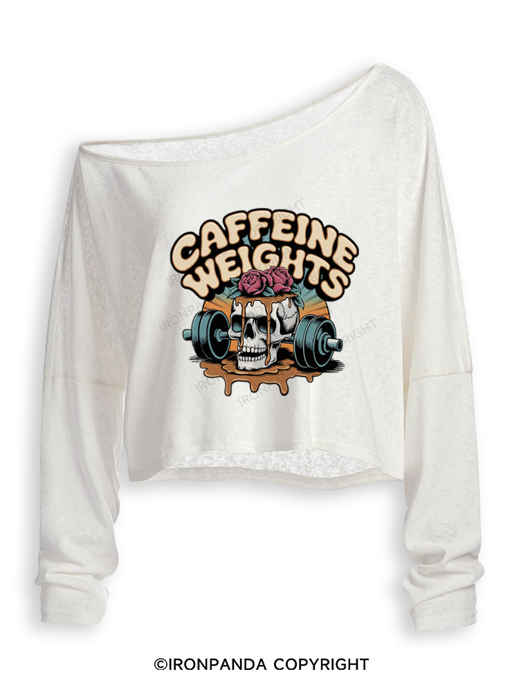Caffeine weights skeleton Off Shoulder Long Sleeve Crop Top