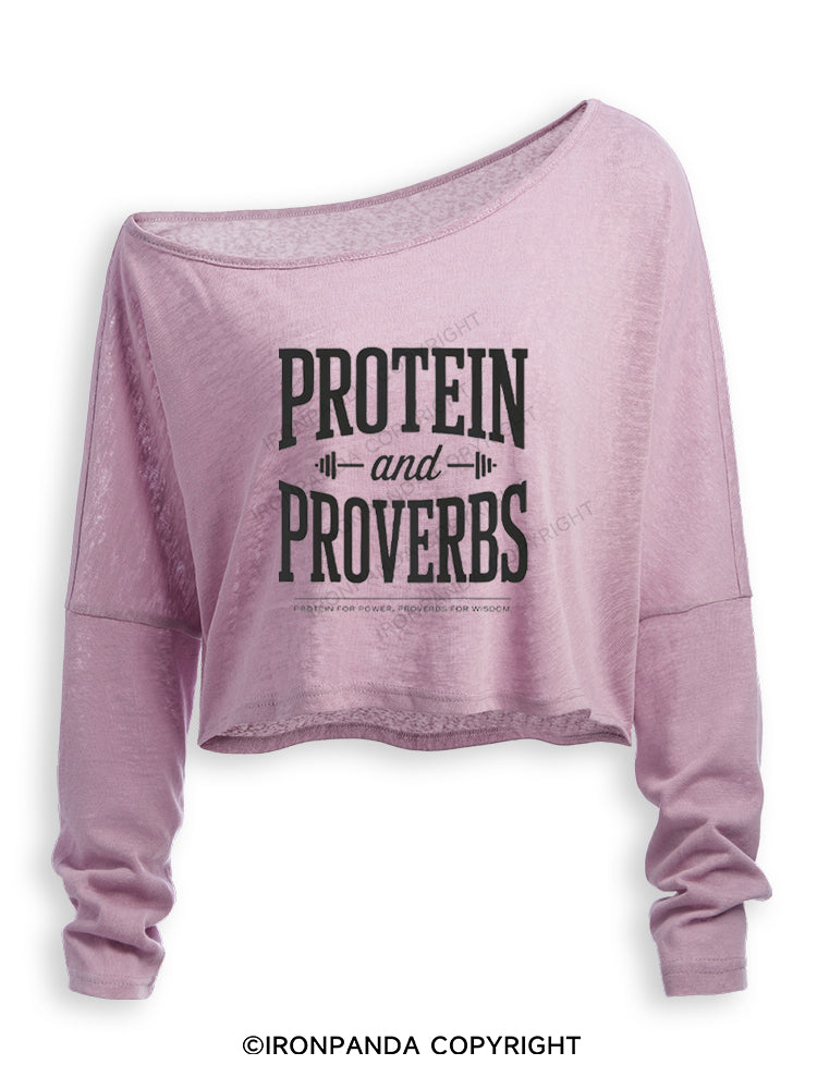 Protein and Proverbs Faith Fitness Off Shoulder Long Sleeve Crop Top