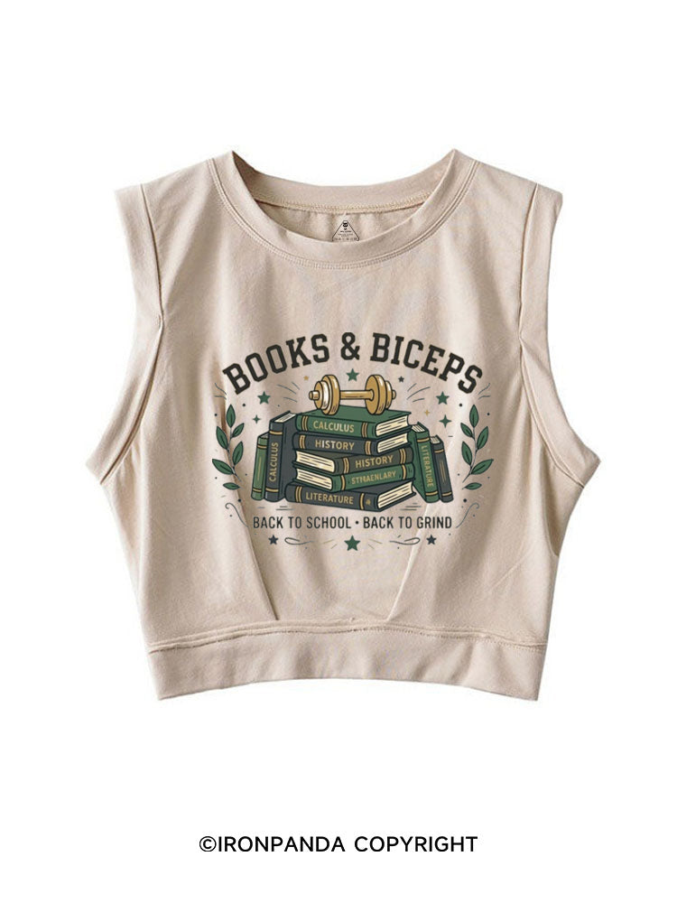 BOOKS & BICEPS BACK TO SCHOOL BACK TO GRIND SLEEVELESS CROP TOPS