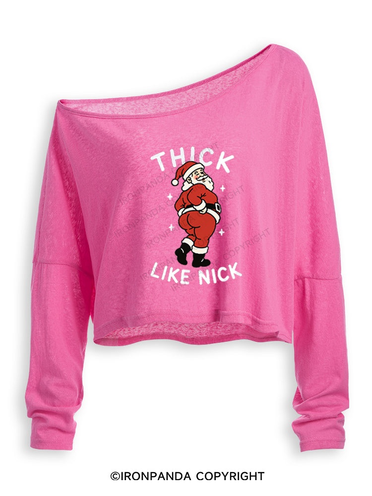 THICK LIKE NICK MERRY THICCMAS Off Shoulder Long Sleeve Crop Top