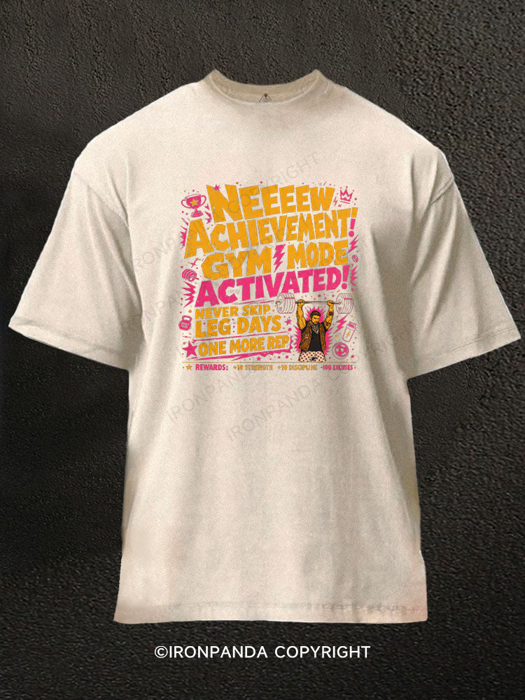 New Achievement Fitness Never Skip Leg Washed Gym Shirt