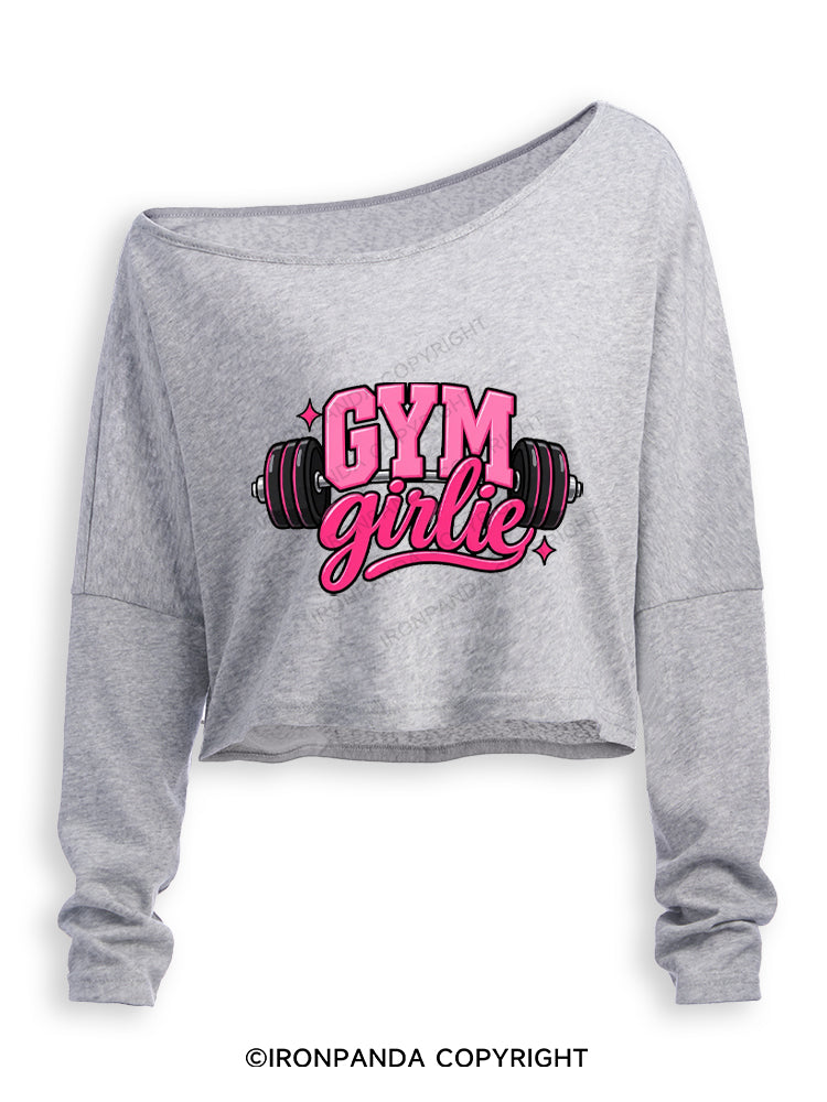 GYM GIRLIE PINK FITNESS Off Shoulder Long Sleeve Crop Top
