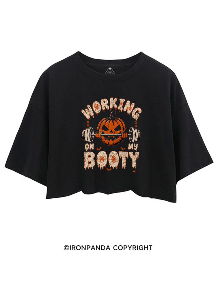 WORKING ON MY BOOTY FUNNY HALLOWEEN PUMPKIN CROP TOPS