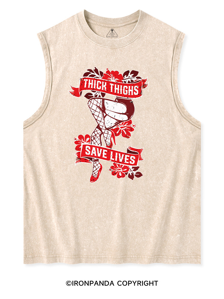 THICK THIGHS SAVE LIVES GYM Washed Tank