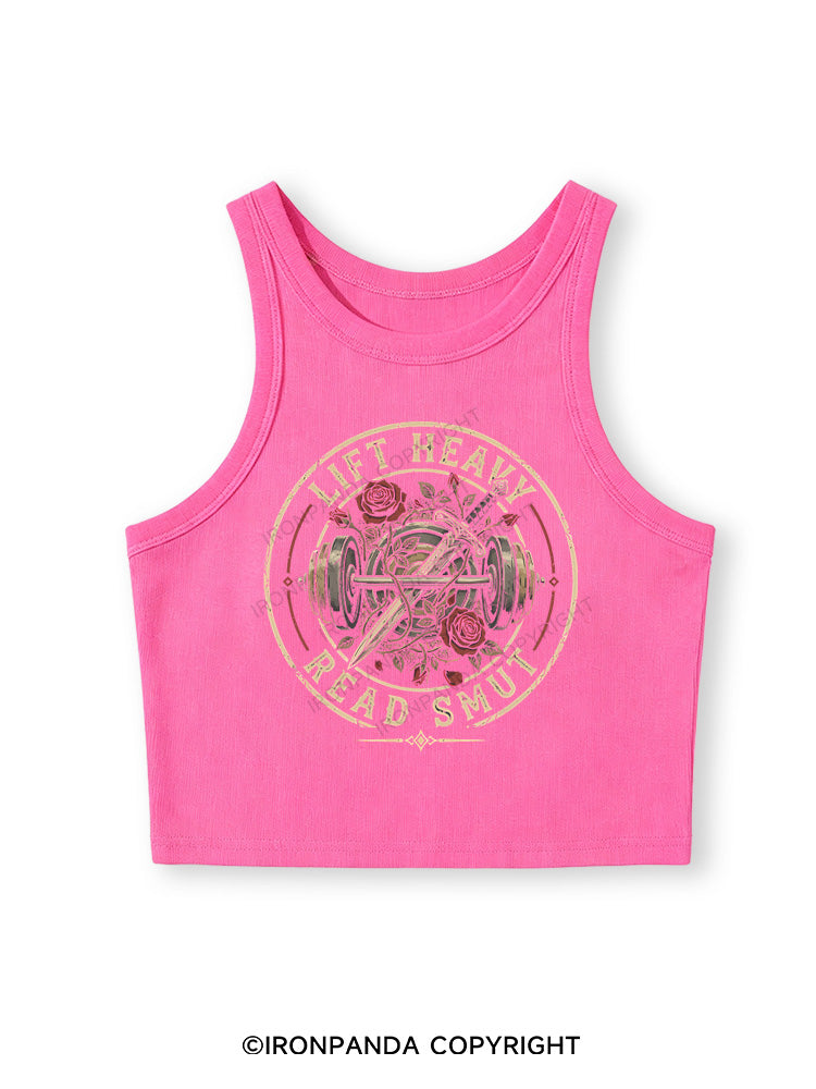 LIFT HEAVY READ SMUT BOOK GYM LOVER Fitted Crop Tank Top