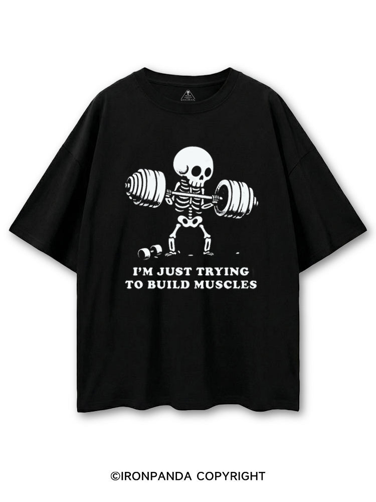 I'M JUST TRYING TO BUILD MUSCLES FUNNY SKELETON COTTON PUMP COVER