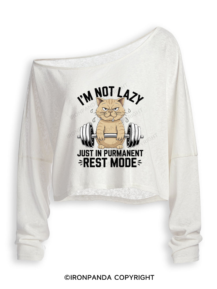 I'M NOT LAZY JUST IN PERMANENT REST MODE Off Shoulder Long Sleeve Crop Top