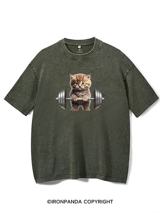 Weightlifting Cat Washed Gym Shirt