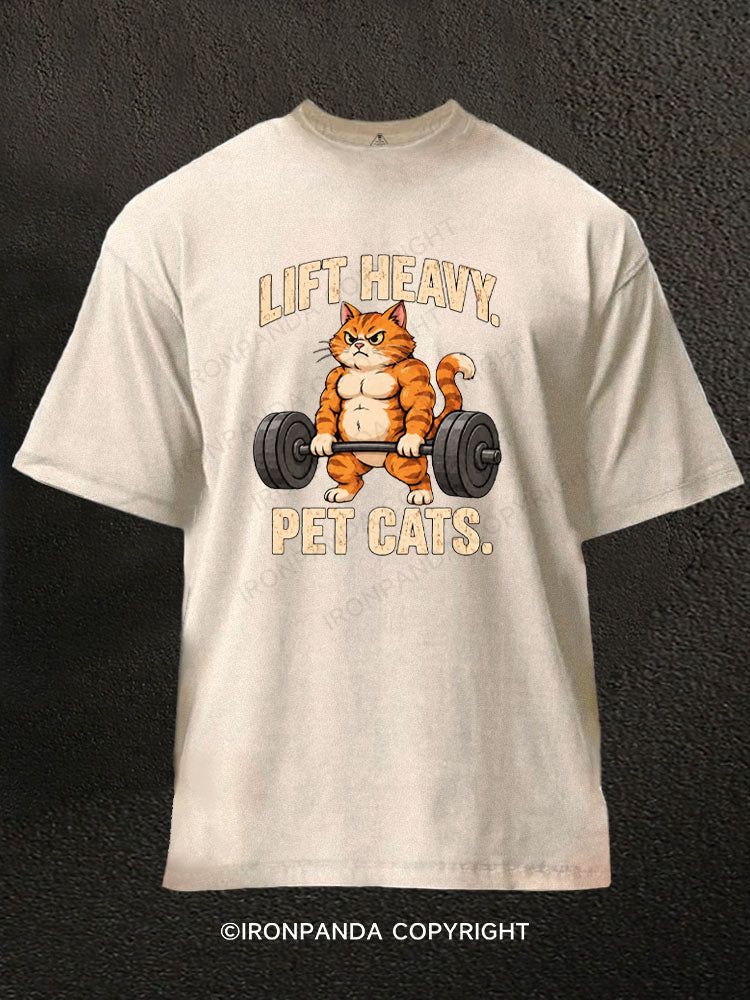 Lift Heavy Pet Cats Funny Washed Gym Shirt
