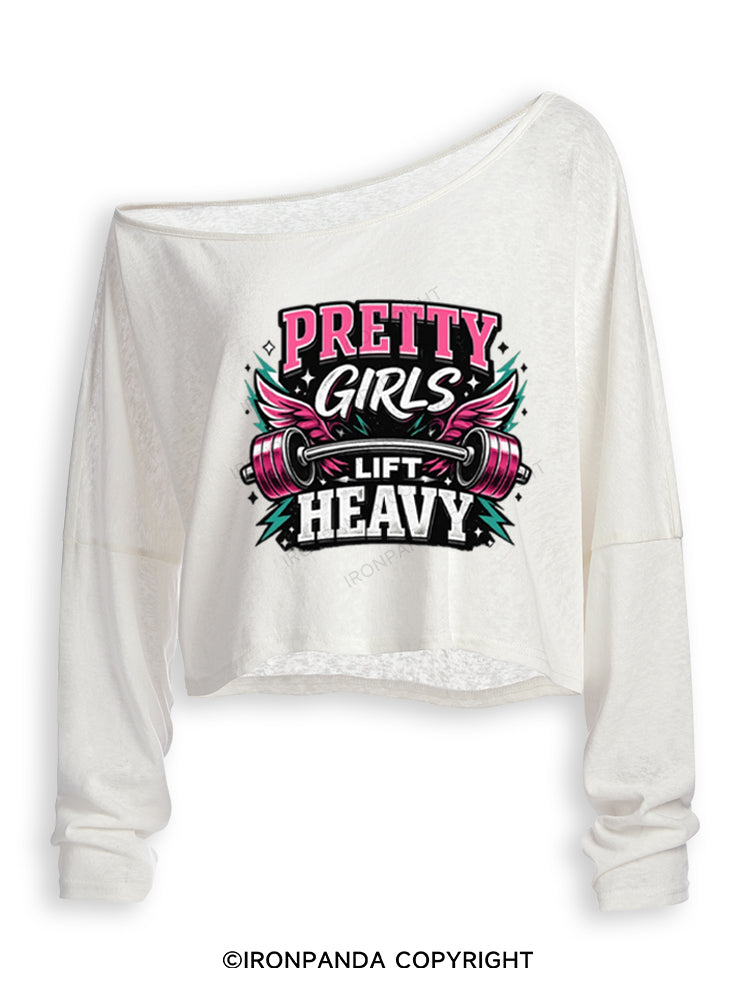 Pretty Girls Lift Heavy Powerlifting Off Shoulder Long Sleeve Crop Top