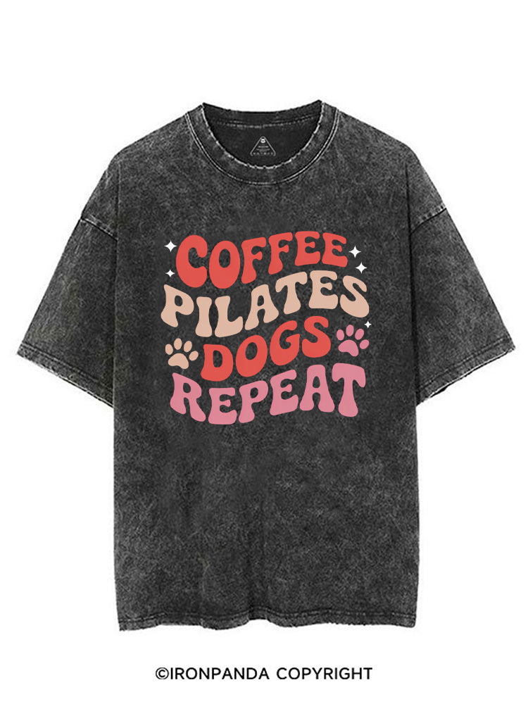 COFFEE PILATES DOGS REPEAT VINTAGE GYM SHIRT