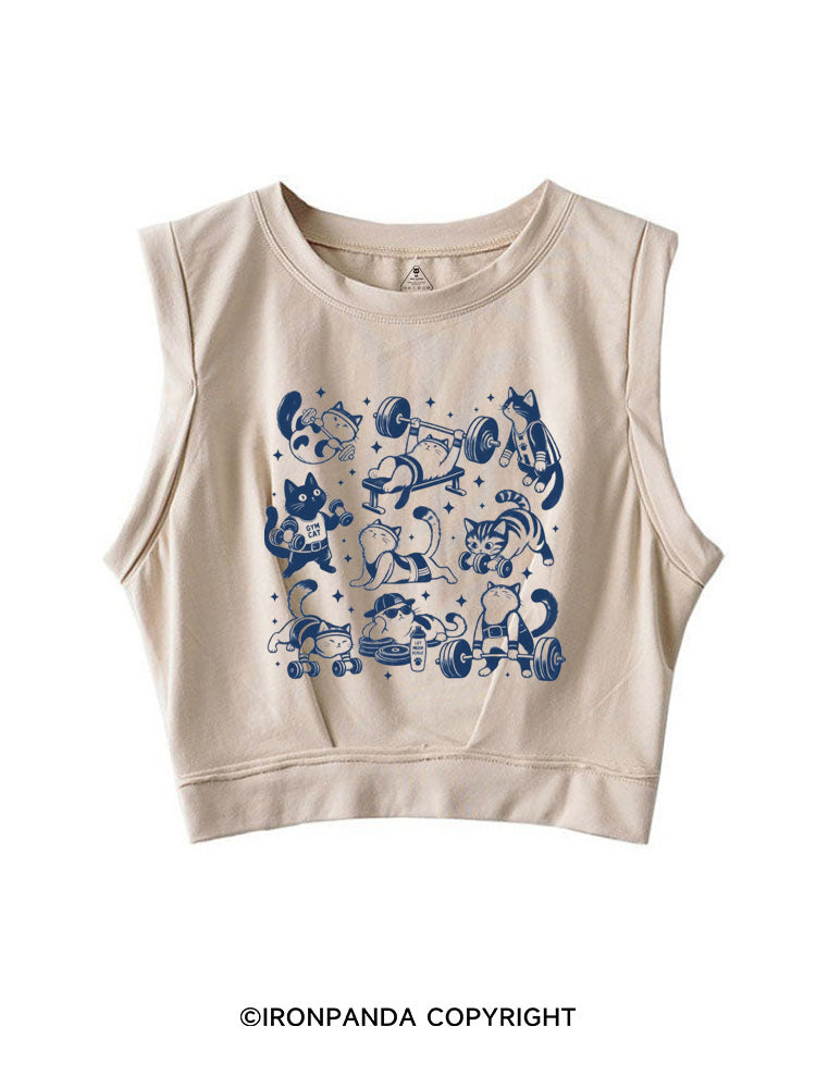 CUTE CAT LIFTING CLUB SLEEVELESS CROP TOPS