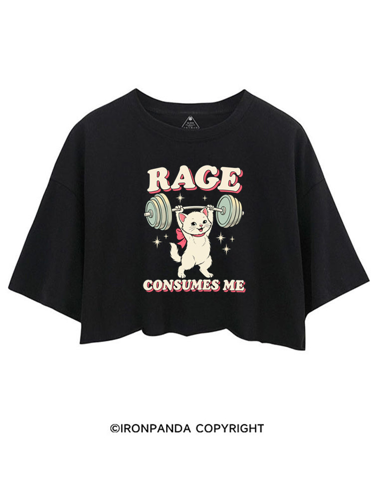 RAGE CONSUMES ME FUNNY CAT WEIGHTLIFTING CROP TOPS