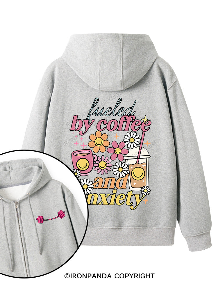 Fueled by Iced Coffee and Anxiety Double-Sided Printed Fleece Zip Up Hoodie