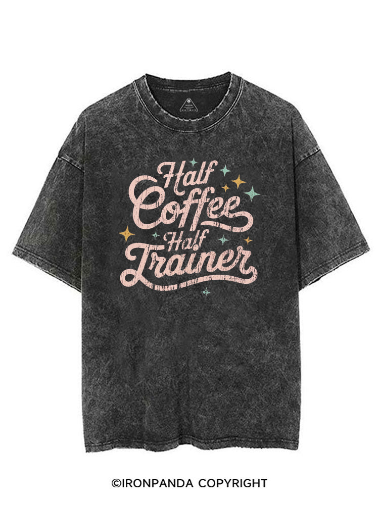HALF COFFEE HALF TRAINER FUNNY WORKOUT VINTAGE GYM SHIRT