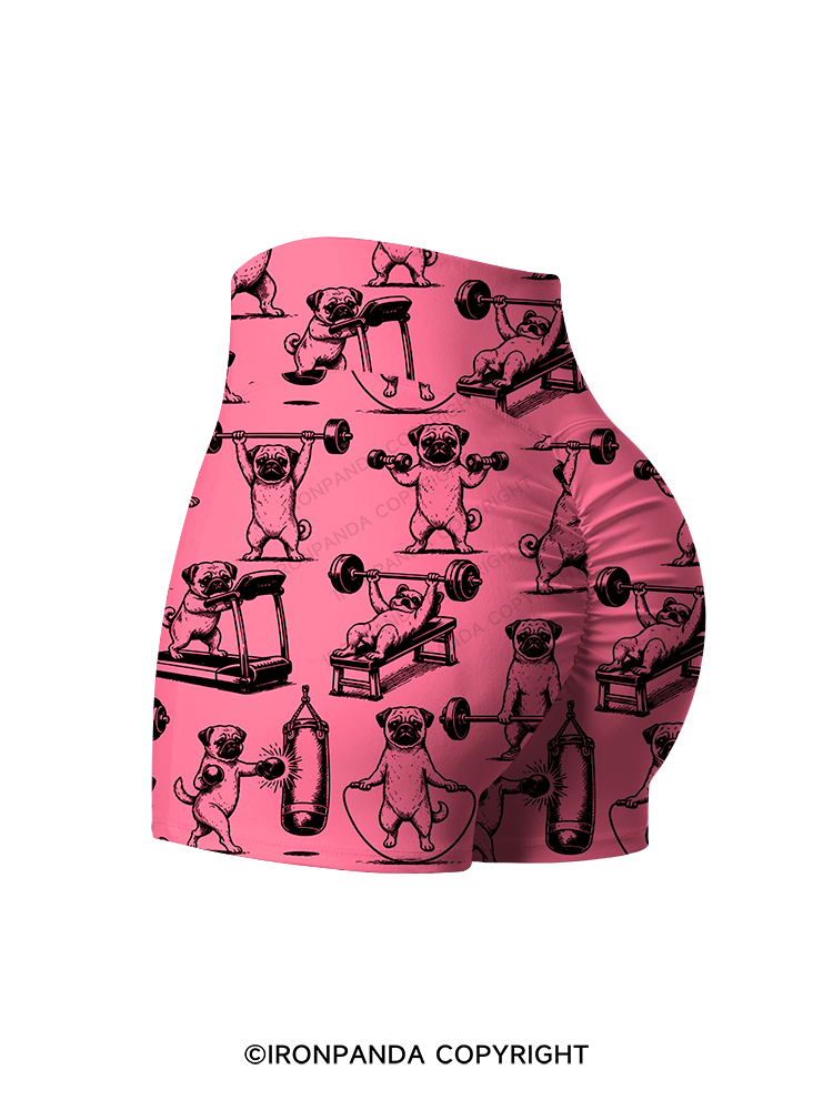Pug Workout Yoga Printed Yoga Shorts