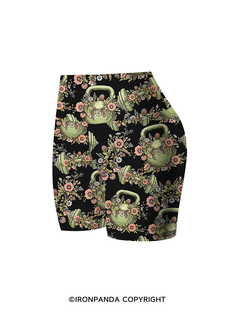 Floral Dumbbell Printed Yoga Cycling Shorts