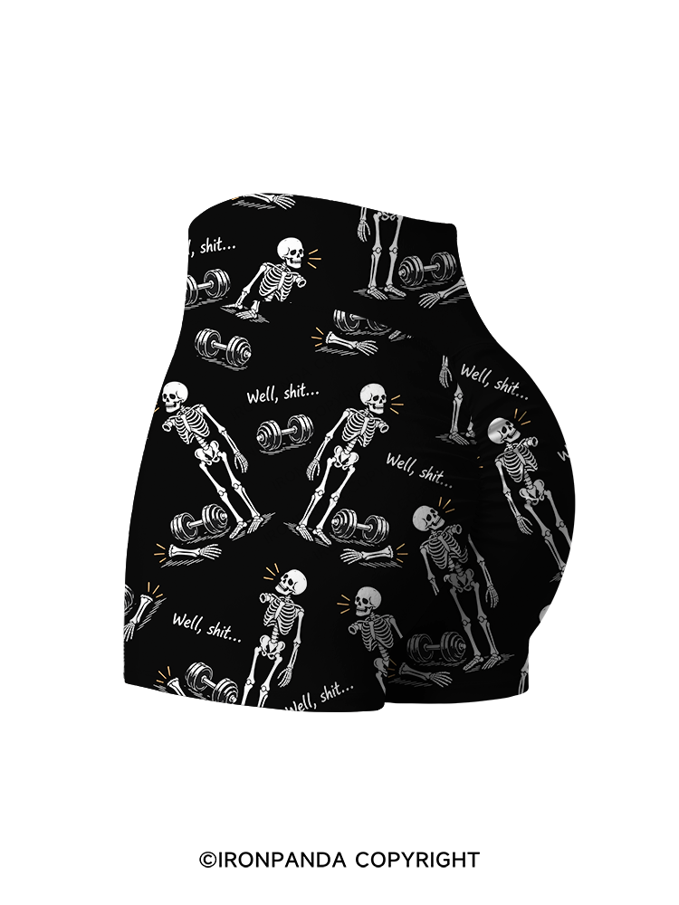 Well Shit Skeleton Printed Yoga Shorts