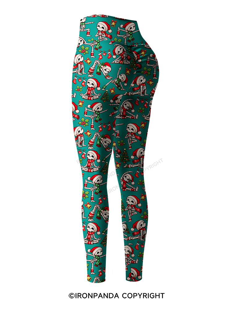 Yoga Skeleton Santa Hat Yogi Printed Yoga Pants