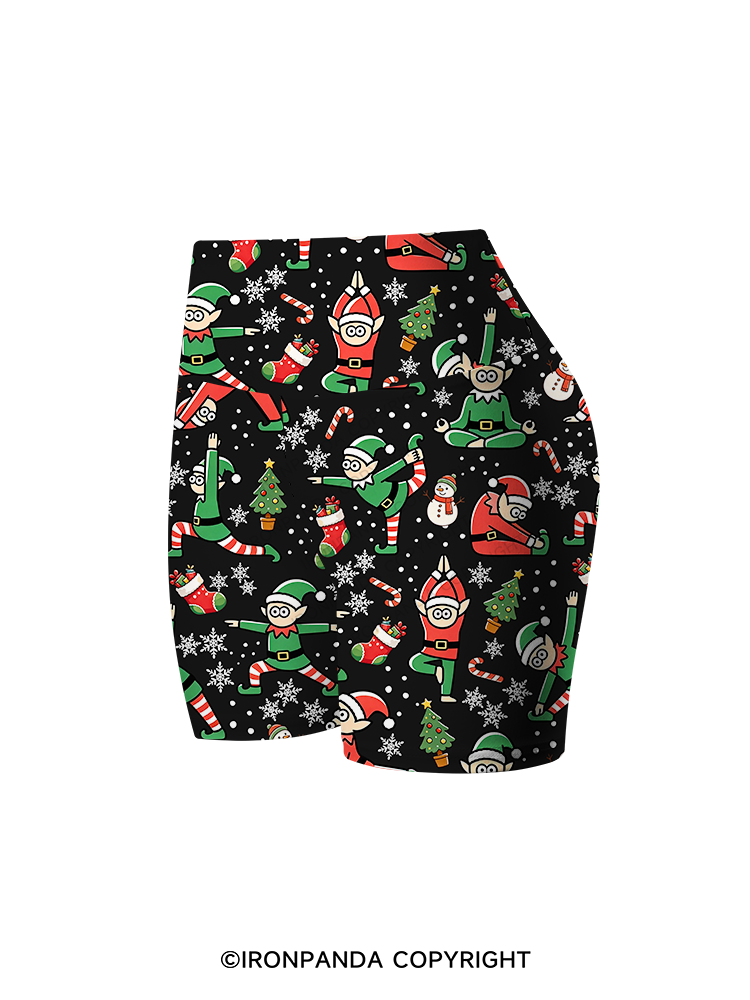 Funny Christmas Elf Printed Yoga Cycling Shorts