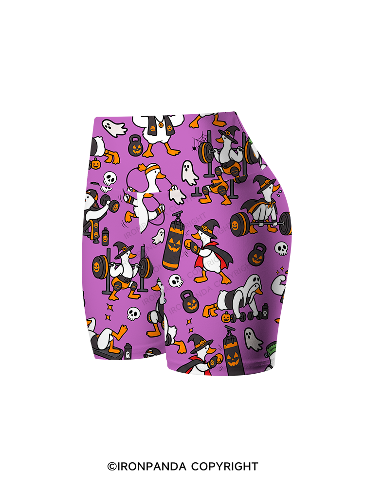 Halloween Fitness Goose Printed Yoga Cycling Shorts