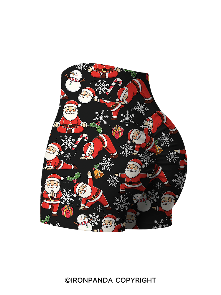 Santa Claus Yoga Poses Printed Yoga Shorts
