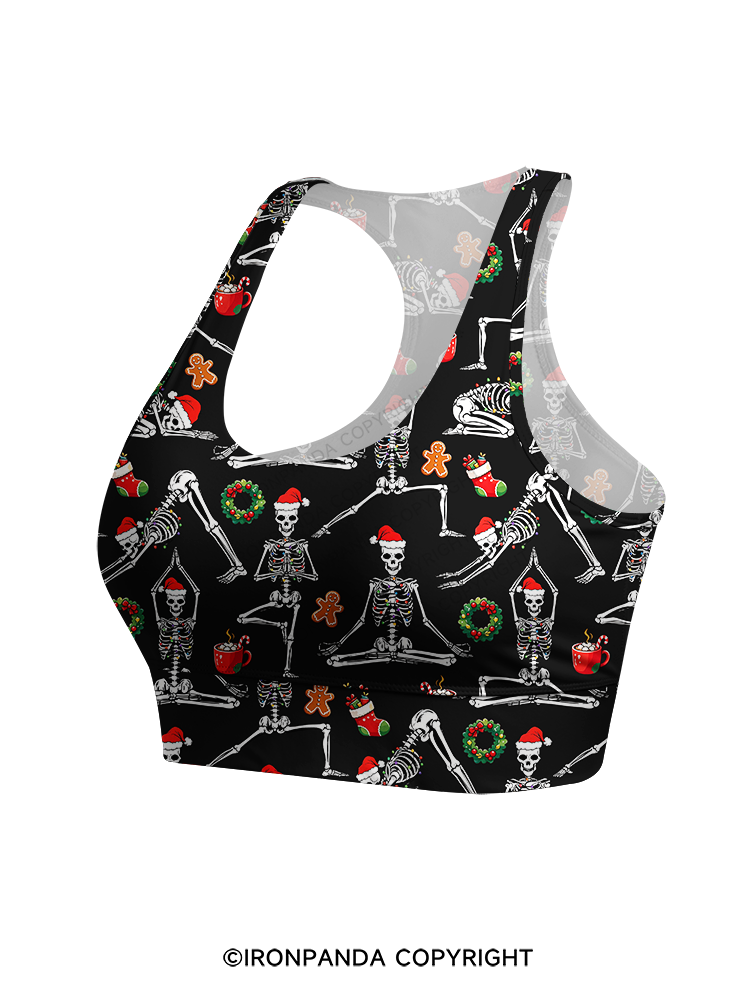 Skeleton Yoga Christmas Racerback Sports Bra