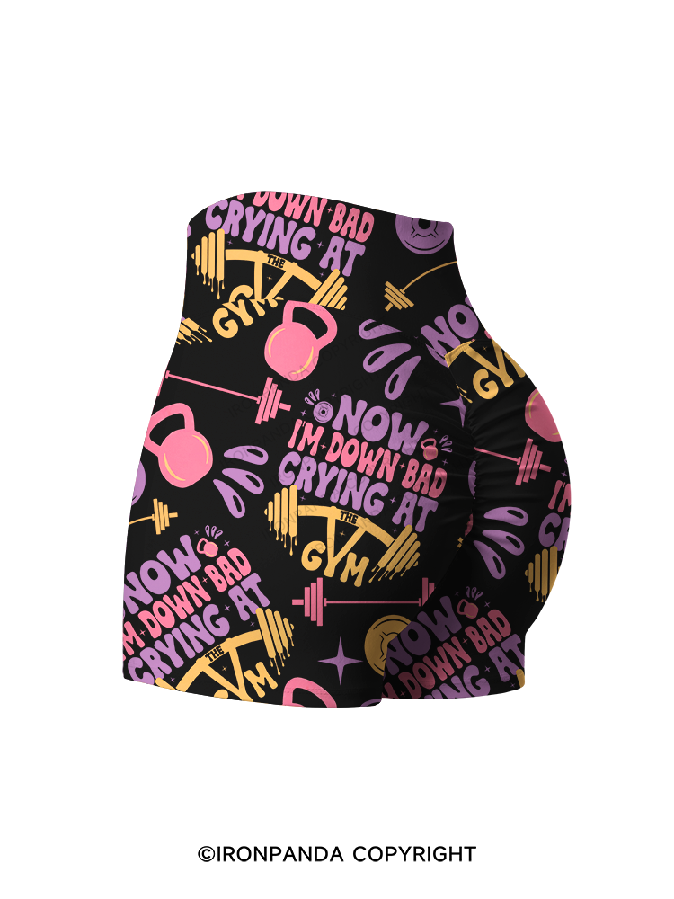 NOW I’M DOWN BAD CRYING AT THE GYM kettlebell Printed Yoga Shorts
