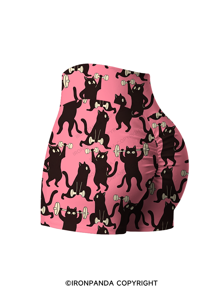 Funny Cat Gym Printed Yoga Shorts