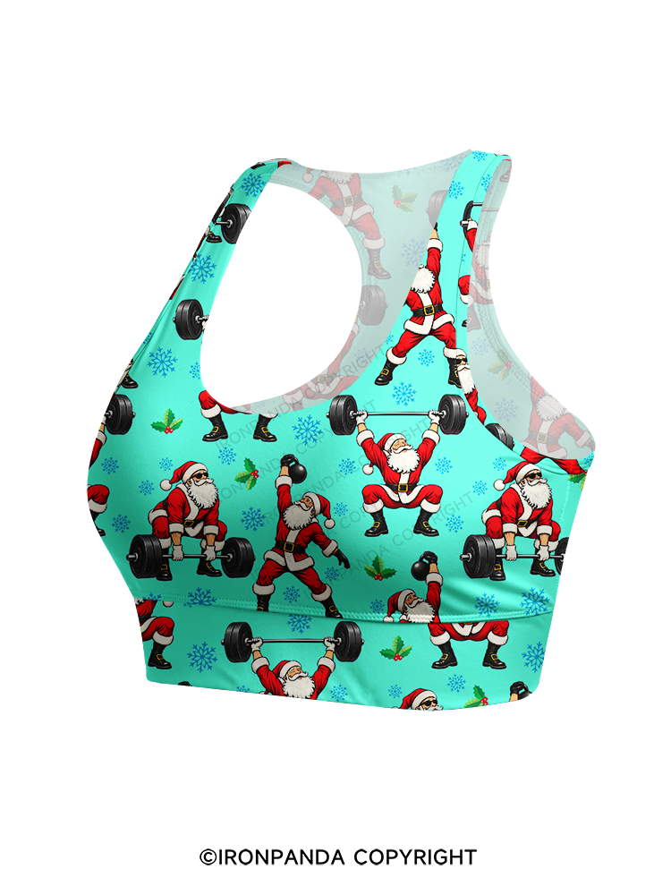 Santa Lifting Christmas Workout Yoga Racerback Sports Bra