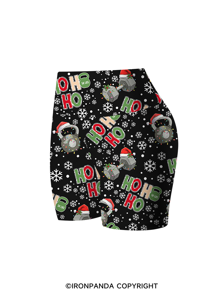 HOHOHO MERRY LIFTMASS Printed Yoga Cycling Shorts