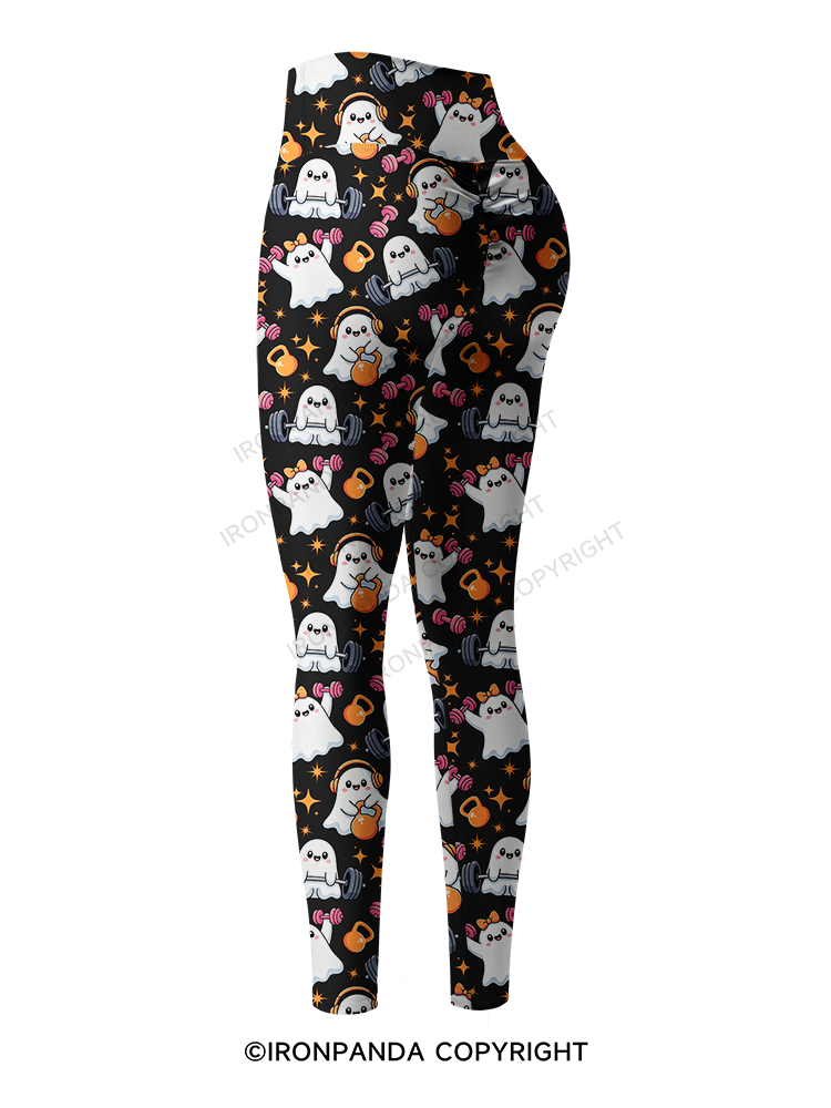 GHOST POWER WORKOUT TIME Printed Yoga Pants
