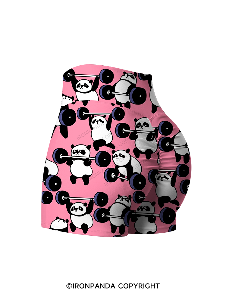 PANDAS IN WEIGHT TRAINING Printed Yoga Shorts