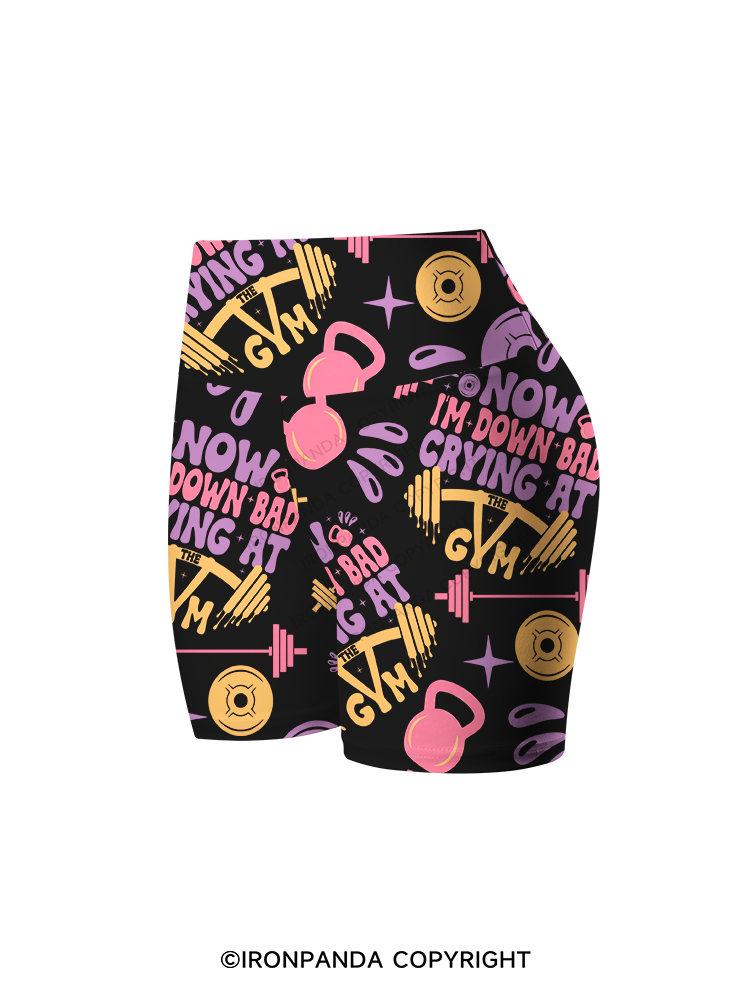 NOW I’M DOWN BAD CRYING AT THE GYM kettlebell Printed Yoga Cycling Shorts