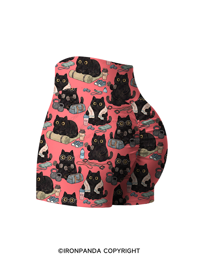 Black Cat Fitness Printed Yoga Shorts