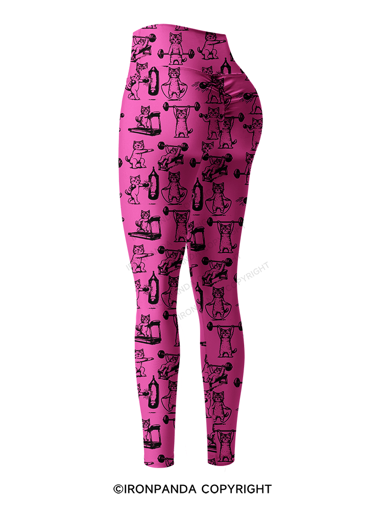 Fitness Kittens Who Love Lifting Weights Printed Yoga Pants