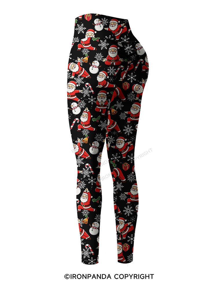 Santa Claus Yoga Poses Printed Yoga Pants