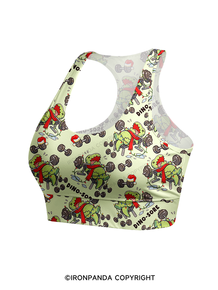 Christmas Workout DINO-SORE Racerback Sports Bra